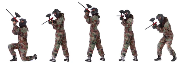 Collage of woman paintball player — Stock Photo, Image