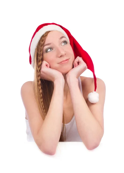 Natal menina sonhando isolado no branco — Fotografia de Stock