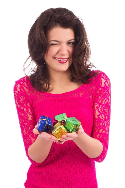 Woman playing with decoration balls — Stock Photo, Image