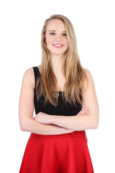 Portrét mladé dospívající dívka pózuje na bílém pozadí — Stock fotografie