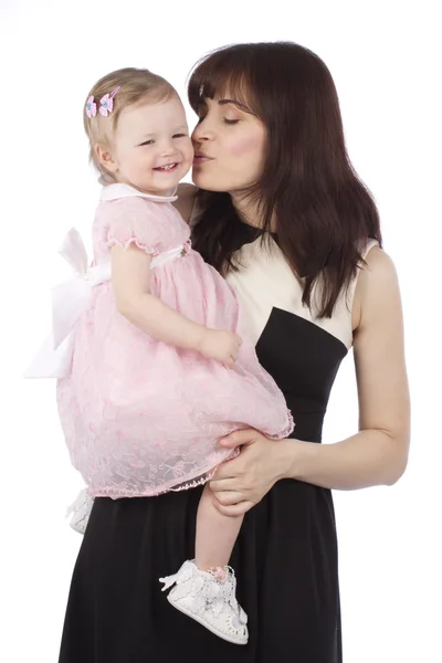 Ritratto di dolce madre con suo figlio su sfondo bianco — Foto Stock