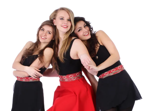 Grupo de três adolescentes meninas bonitas isoladas no fundo branco — Fotografia de Stock