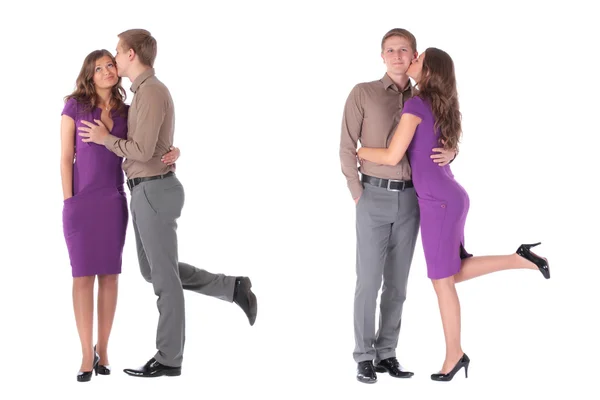 白い背景に対してキス若いカップル — ストック写真