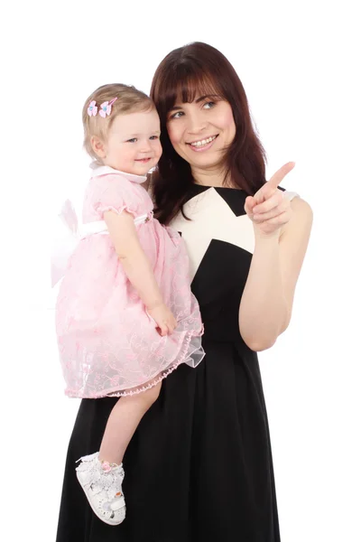 甜甜母亲和她的孩子在白色背景的肖像 — 图库照片
