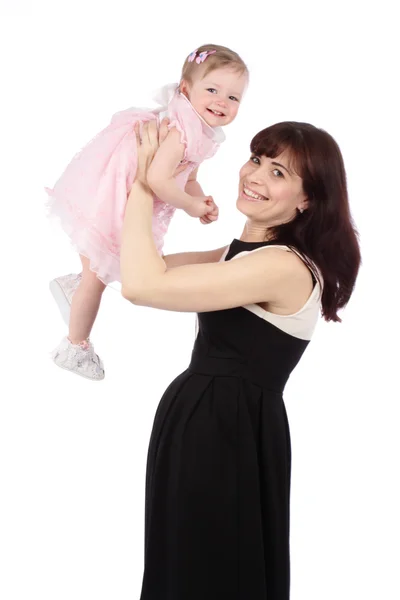 Portrait of sweet mother with her child over white background — Stock Photo, Image