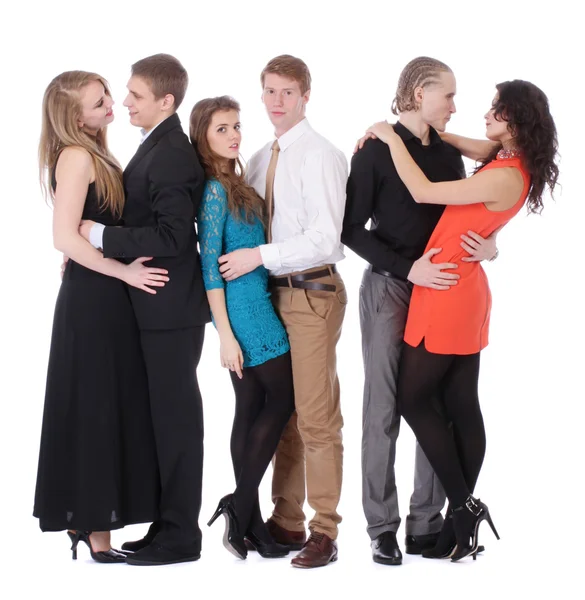 Three happy young couples in love — Stock Photo, Image