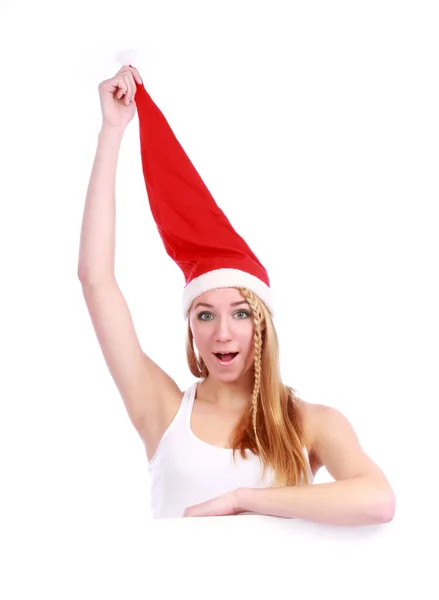 Christmas girl in the Santa Claus hat — Stock Photo, Image