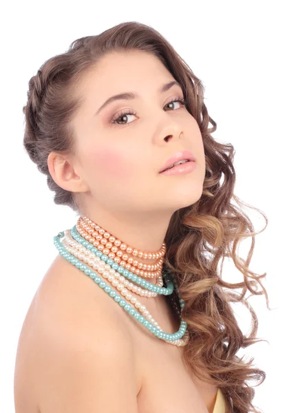 Dívka s perlou korálky — Stock fotografie