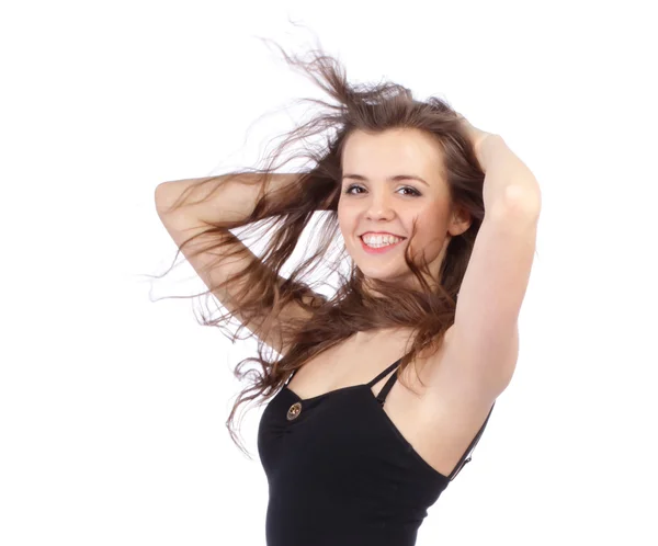 Retrato de una joven adolescente posando sobre fondo blanco —  Fotos de Stock