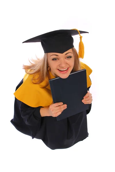 Graduation jeune fille avec casquette et diplôme — Photo