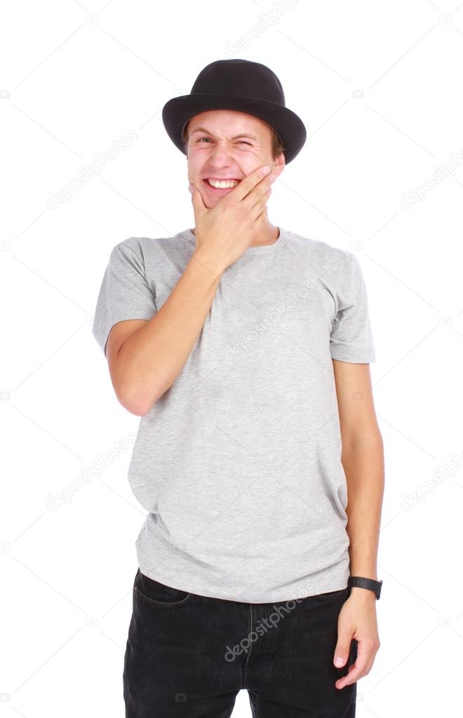 Young guy in a hat and casual t-shirt