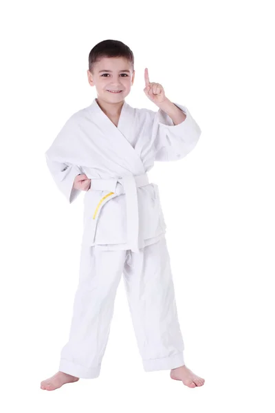 Young boy fighter in kimono — Stock Photo, Image