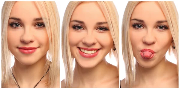 Set of three Portrait of emotional young woman — Stock Photo, Image