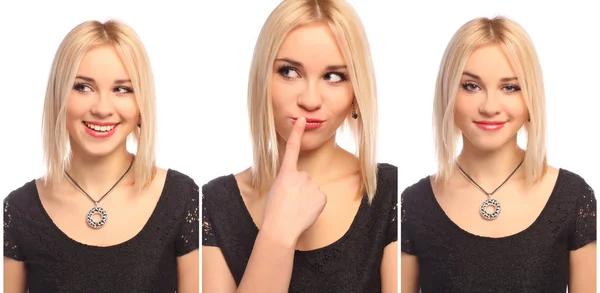 Conjunto de tres Retrato de mujer joven emocional —  Fotos de Stock