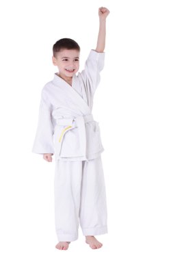 genç çocuk savaşçı kimono içinde