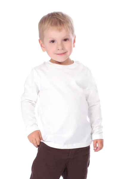 Portrait of small smiling baby in white blouse — Stock Photo, Image