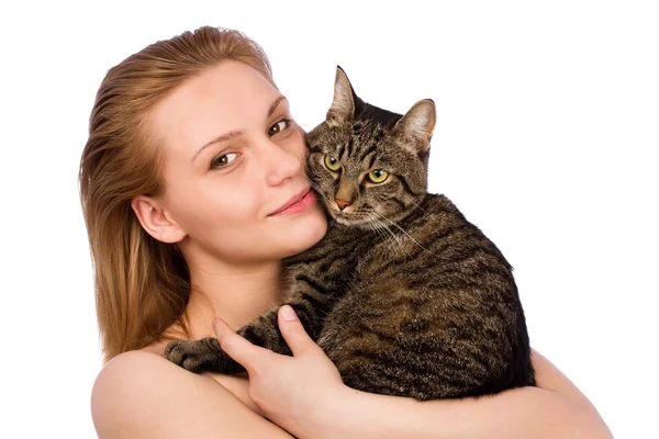 kedi ile genç bir kadın portresi