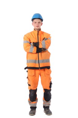 tulum ve hardhat ile işçi portresi