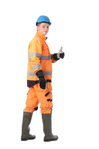 Portrait of a workman with overalls and hardhat — Stock Photo, Image