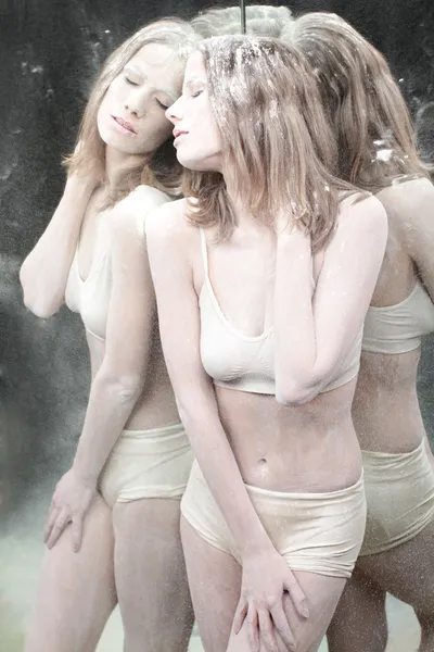 Young sexy woman with reflection — Stock Photo, Image