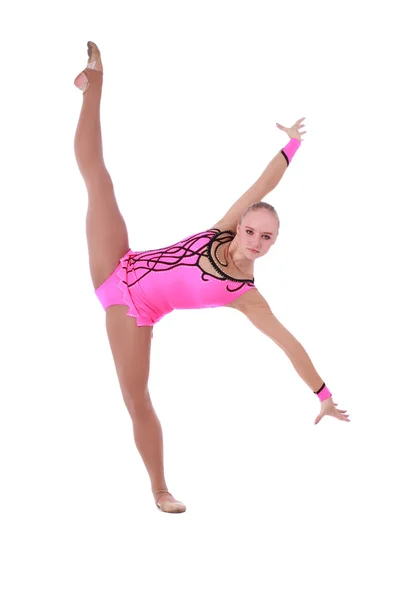 Vrij flexibel meisje danser gymnast over witte achtergrond — Stockfoto