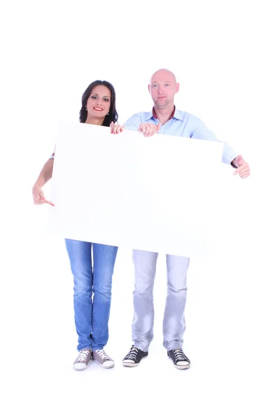 Man and woman with banner — Stock Photo, Image