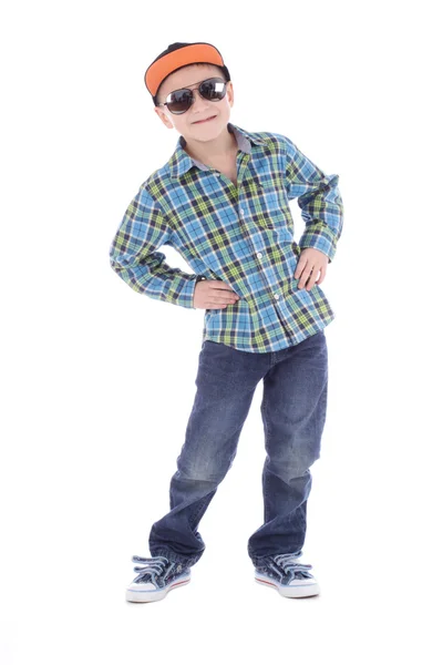 Boy in jeans and sunglasses — Stock Photo, Image