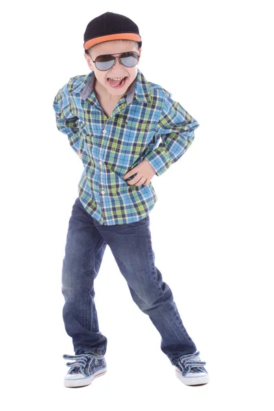 Boy in jeans and sunglasses — Stock Photo, Image