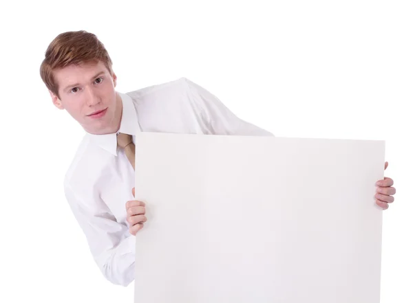 Man with blank billboard — Stock Photo, Image