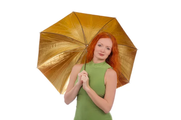 Red haired woman with umbrella — Stock Photo, Image