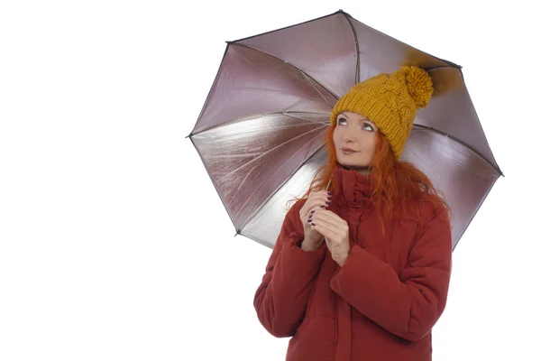 빨간 머리 여자 우산 — 스톡 사진