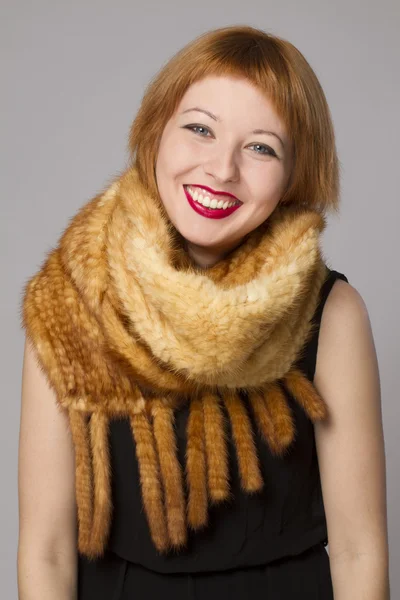 Woman with  fur scarf — Stock Photo, Image