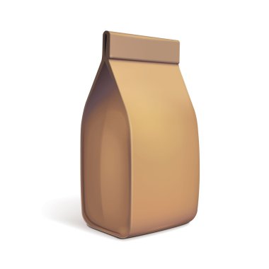 kahve, tuz, şeker, biber, baharat veya un, dolu, katlanmış, yakın, kahverengi kağıt torba paketi. tasarımınız için hazır. vektör eps10 ambalaj ürün snack