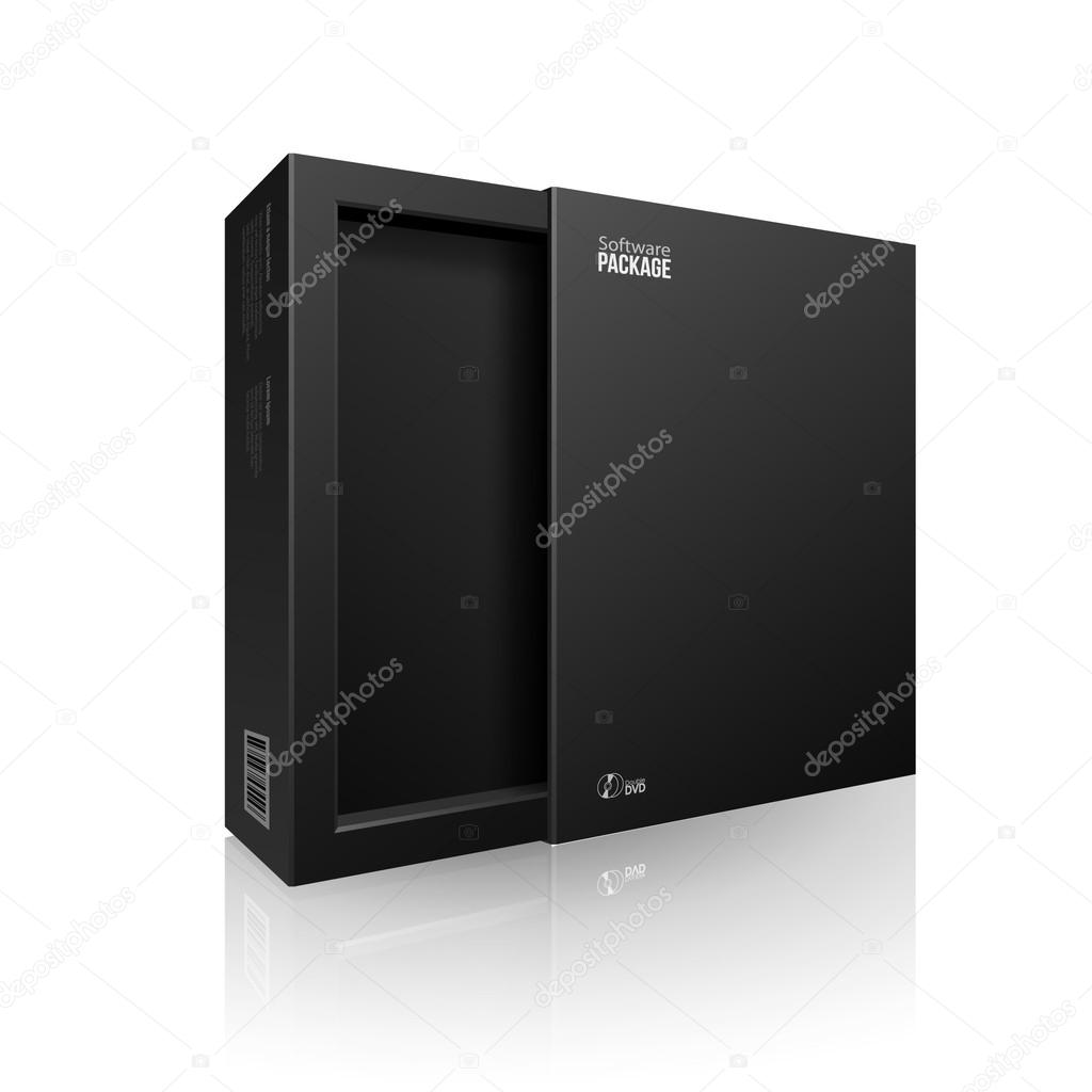 Opened Black Modern Software Package Box For DVD, CD Disk Or Other Your Product EPS10