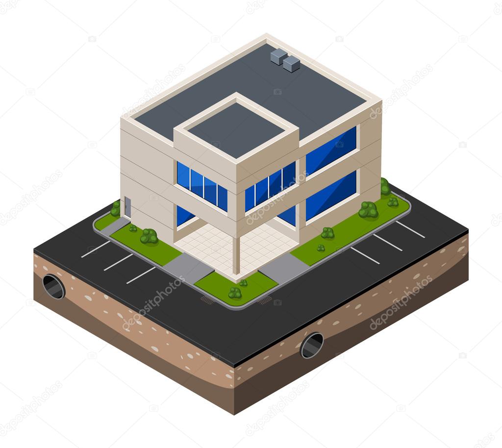 Business Center Building, Office, For Real Estate Brochures Or Web Icon. Isometric Vector EPS10