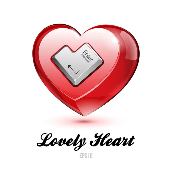Κόκκινο γυαλί λαμπερά όμορφη καρδιά με αρχίζει κουμπί του Αγίου Βαλεντίνου ημέρα Vector εικονογράφηση καρτ ποστάλ ή Banner: Eps10 — Διανυσματικό Αρχείο