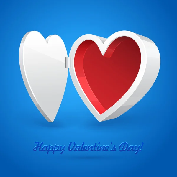 Caixa de bandeira abstrata do coração plástico 3D branco no fundo azul. Dia dos Namorados ilustração postal. Vetor EPS10 — Vetor de Stock