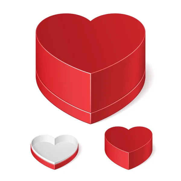 Abierto y cerrado Día de San Valentín Caja de caramelo de regalo rojo como corazón aislado sobre fondo blanco. Vector EPS10 — Archivo Imágenes Vectoriales