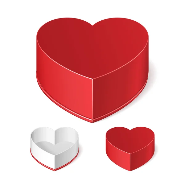 Otevřené a uzavřené Valentýna červená Dárková bonboniéra jako srdce izolovaných na bílém pozadí. Vektorové Eps10 — Stockový vektor