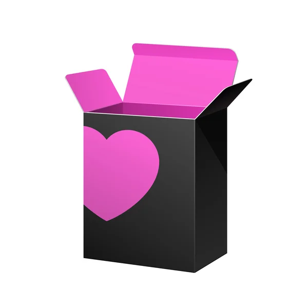 Paquete de software de San Valentín abierto negro dentro de rosa violeta púrpura — Vector de stock