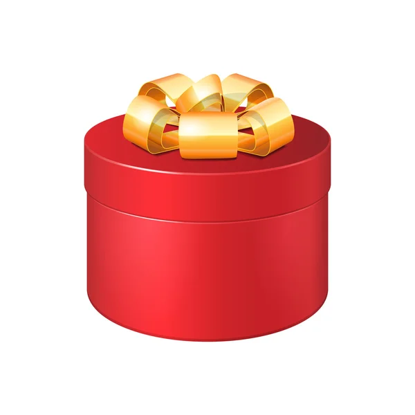 Caja de regalo redonda roja con lazo de cinta dorada. Vector EPS10 — Vector de stock