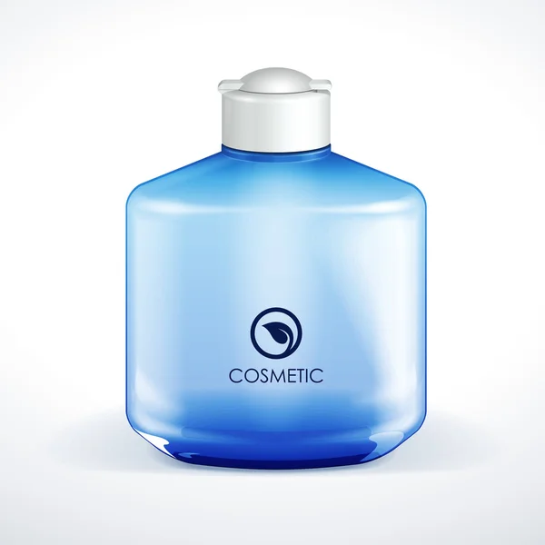 Bouteille en verre bleu cosmétique ou hygiénique de gel, savon liquide, lotion, crème, shampooing. Vecteur EPS10 — Image vectorielle