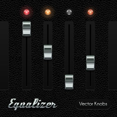 Hi-end UI analog ses ekolayzer düzeyi karıştırıcı topuzu krom deri arka plan üzerinde. metal düğme, kırmızı lamba ampul. Web tasarım öğeleri. yazılım kontrol eder. vektör kullanıcı arabirimi eps10