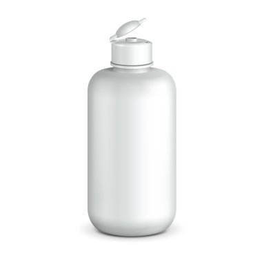 kozmetik veya hijyen gri beyaz plastik şişe jel, sıvı sabun, losyon, krem, şampuan, açın. tasarımınız için hazır. illüstrasyon izole beyaz zemin üzerine. vektör eps10