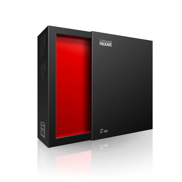 Siyah modern bilgisayar yazılımı paket kutu içinde kırmızı için dvd, cd disk ya da diğer ürün eps10 açıldı — Stok Vektör