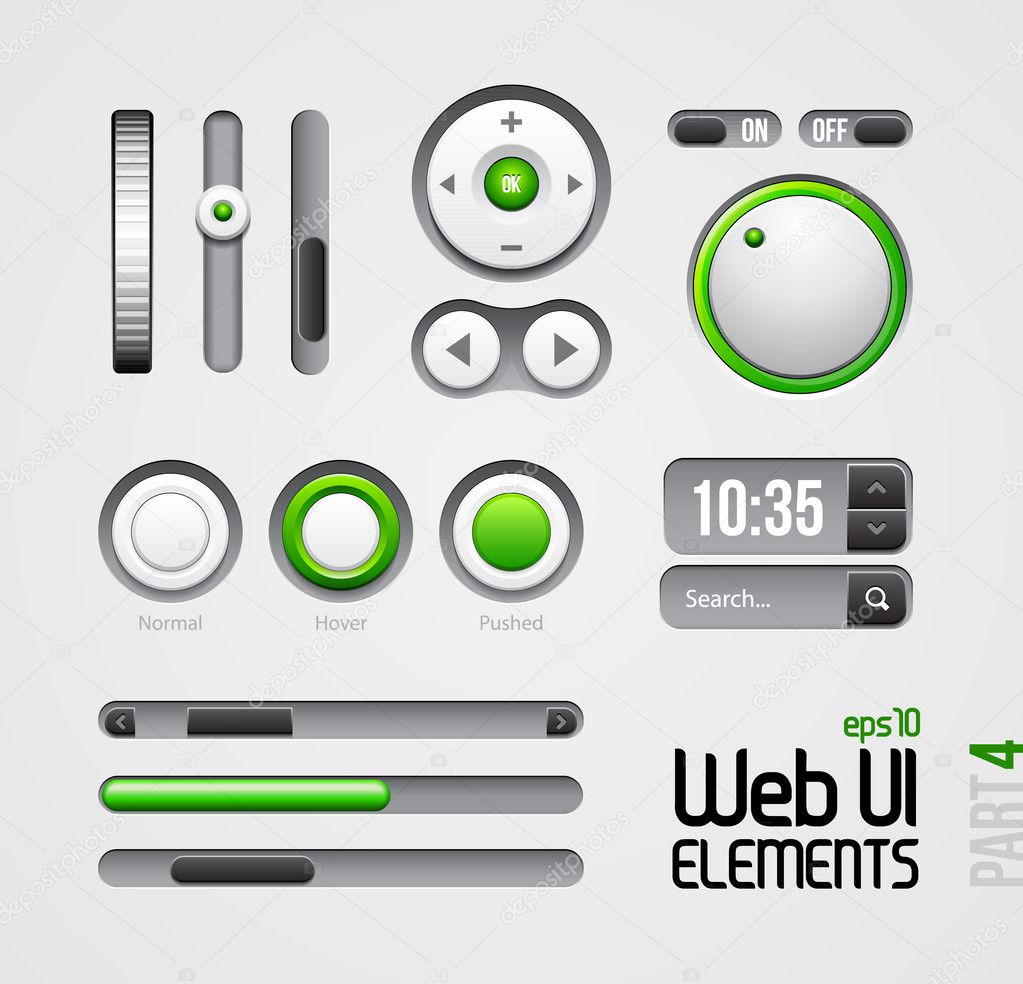 Web UI Elements Design Gray Green: Part 4