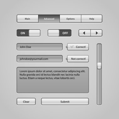 Basit kullanıcı arabirimi denetimleri 5 temiz. Web öğeleri. Web sitesi, yazılım kullanıcı arabirimi: Düğmeler, anahtarlayıcıları, oklar, gezinti çubuğu, menü, arama, yorum, kaydırma, kaydırma çubuğunu, giriş, metin kutusu alanı
