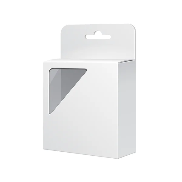 Boîte d'emballage de produit blanc avec fenêtre rectangulaire. Illustration isolée sur fond blanc. Prêt pour votre design. Vecteur EPS10 — Image vectorielle