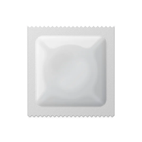 Біла порожня обгортка презервативів. Шаблон пакунка з фольги готовий до вашого дизайну. Вектор EPS10 — стоковий вектор