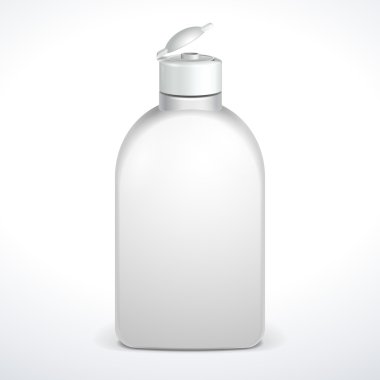 açılan kozmetik veya hijyen gri beyaz plastik şişe jel, sıvı sabun, krem, losyon şampuan. tasarımınız için hazır. illüstrasyon izole beyaz zemin üzerine. vektör eps10